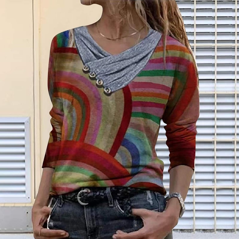 woobles Womens Sweatshirts for Ladies Tie Dye Printed Embroidery Collar Tunic Gradient Blouses Long Sleeve Pullovers - Image 2